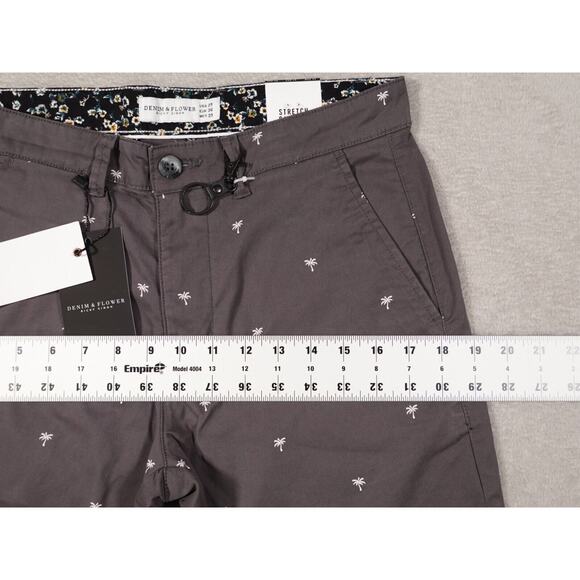 Denim & Flower Mens Gray Palm Trees Power Stretch Chino Shorts Size 29 - Picture 5 of 15